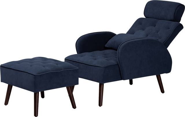 Halijen Navy Recliner and Ottoman Set - Thumbnail - Image 2