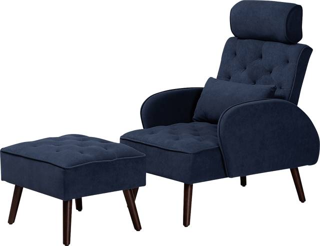 Halijen Navy Recliner and Ottoman Set - Thumbnail - Image 1