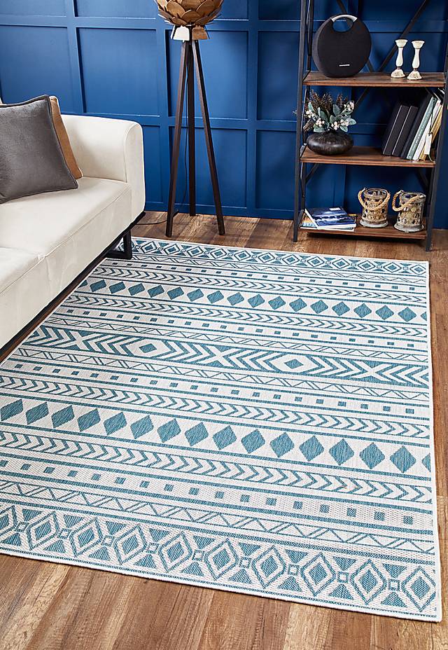 Halinora Ivory/Aqua 5'3 x 7'7 Indoor/Outdoor Rug - Thumbnail - Image 3