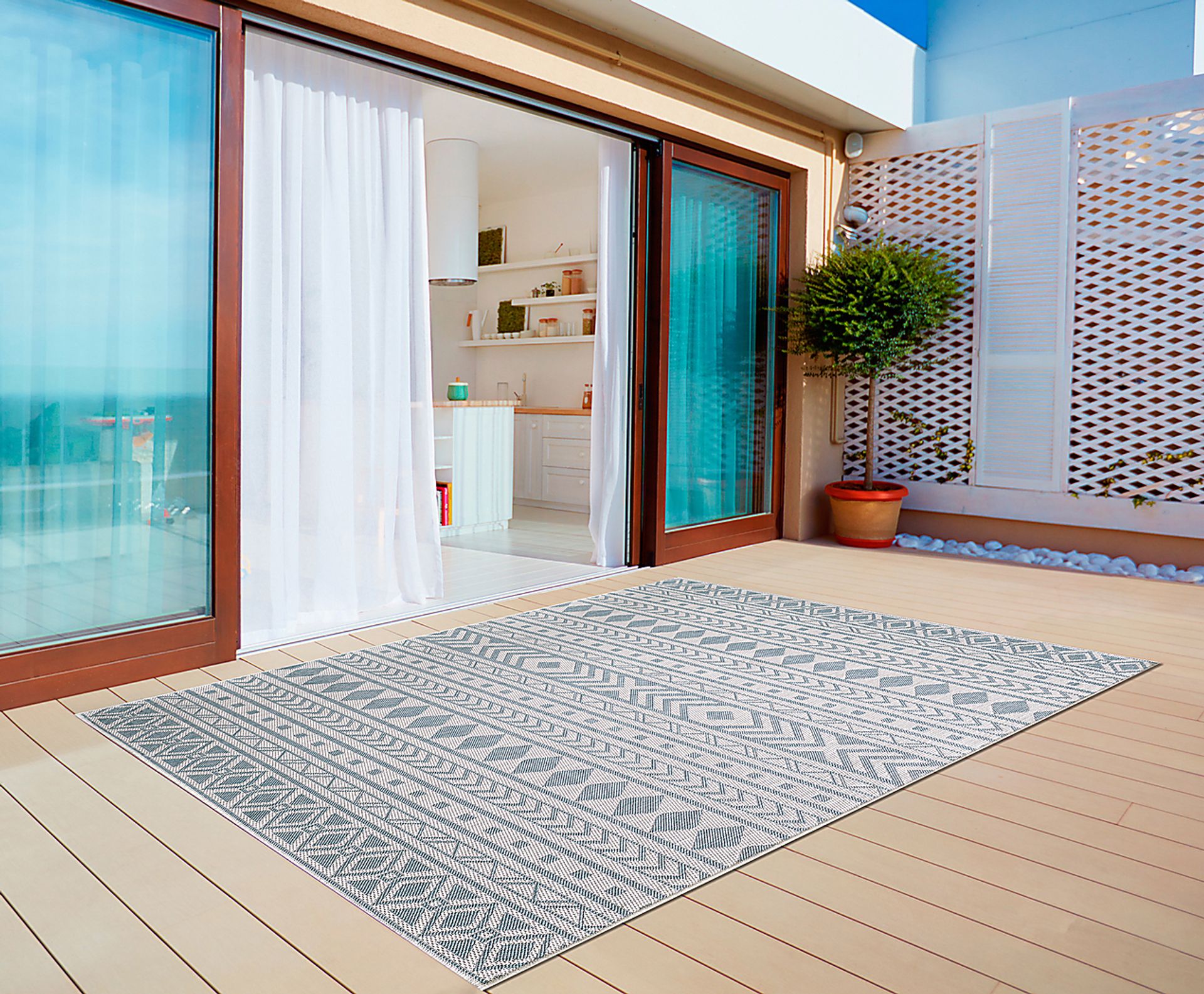 Halinora Ivory/Aqua 7'10 x 10'10 Indoor/Outdoor Rug - Image 2