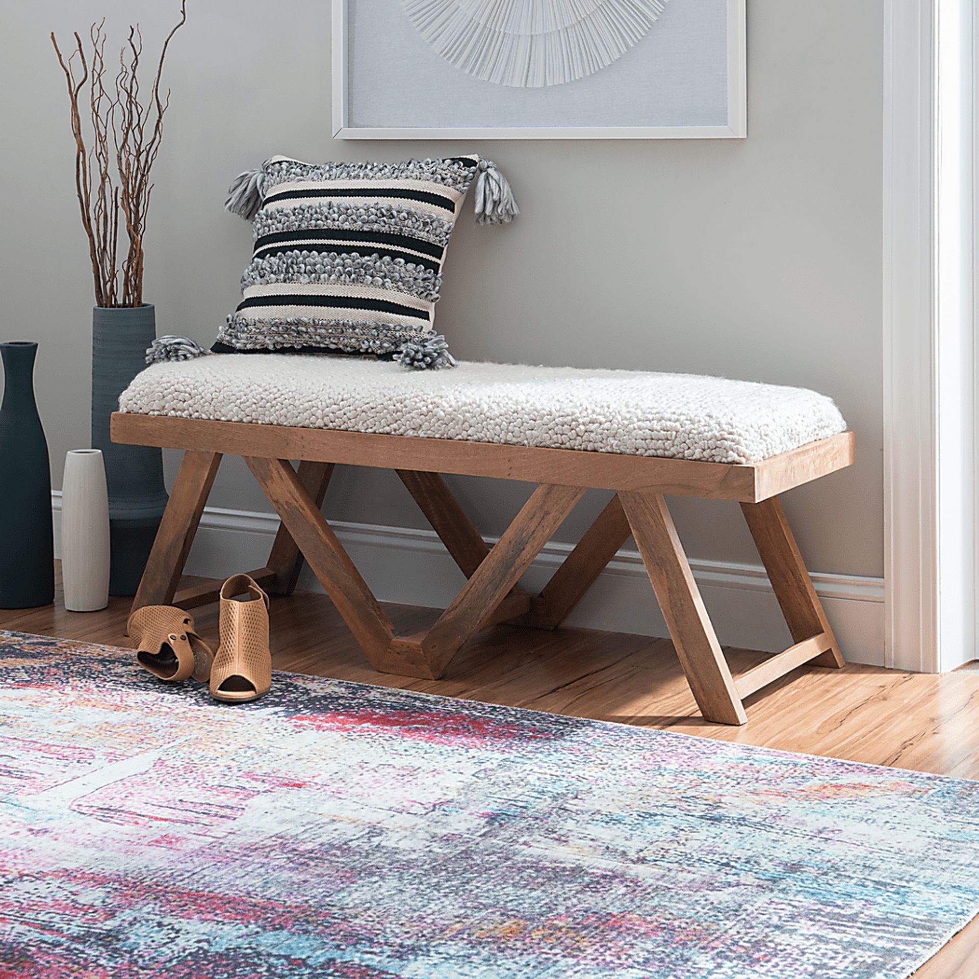 Halning Cream Accent Bench - Image 2