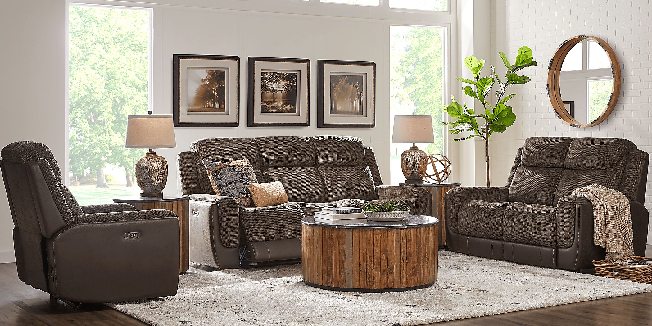 Halsted Brown 5 Pc Living Room with Dual Power Reclining Sofa - Rooms To Go