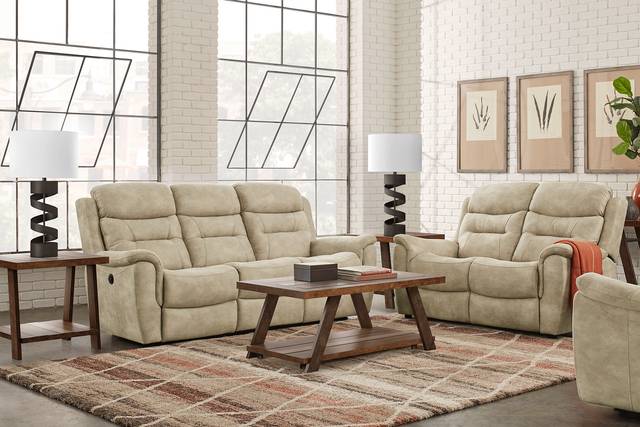 Halton Hills Sand 7 Pc Living Room with Reclining Sofa - Thumbnail - Image 1