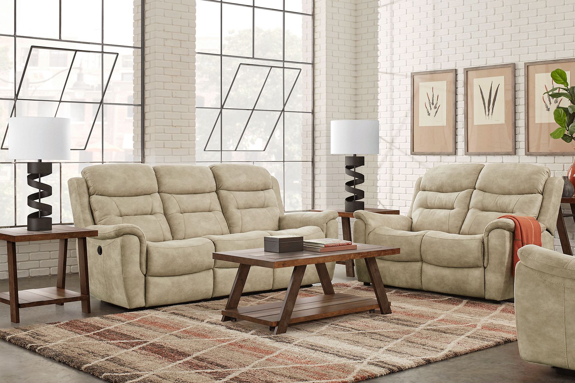 Halton Hills Sand 7 Pc Living Room with Reclining Sofa - Image 1