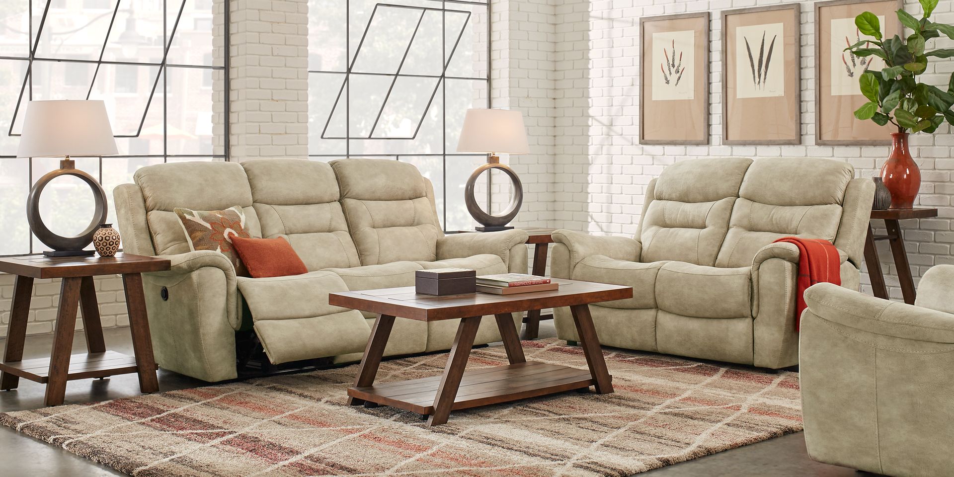 Halton Hills Sand 7 Pc Living Room with Reclining Sofa - Image 1