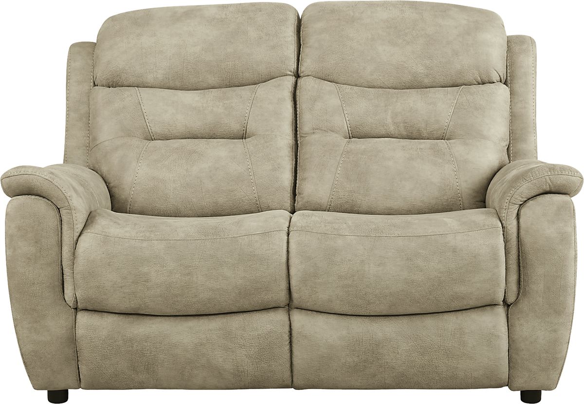 Halton Hills 3 Pc Sand Beige Microfiber Living Room Set With Reclining Sofa, Stationary Loveseat