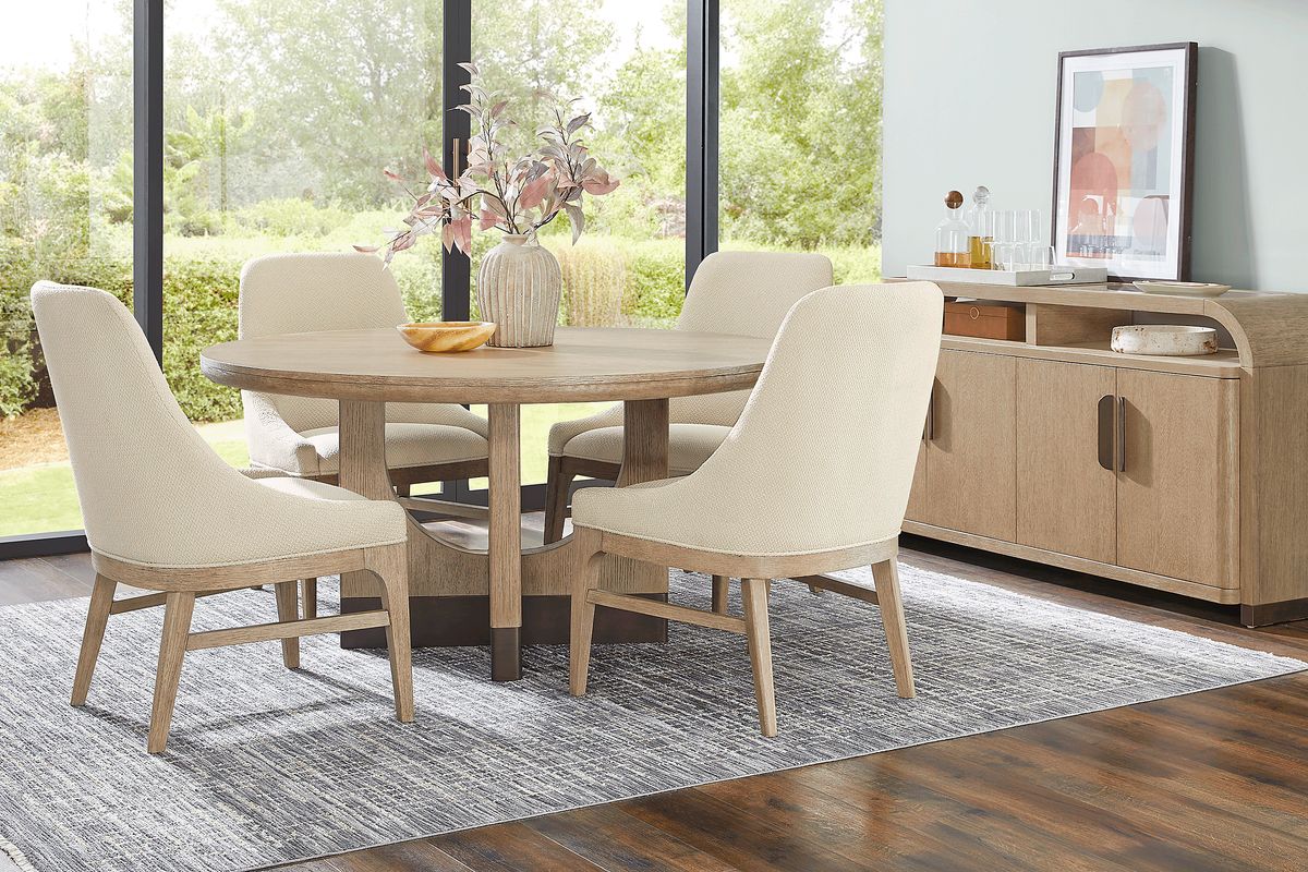 Halverson 5 Pc Honey Light Wood Dining Room Set With Round Dining Table