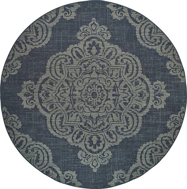 Hamiller Blue 7'10 Round Indoor/Outdoor Rug - Thumbnail - Image 1