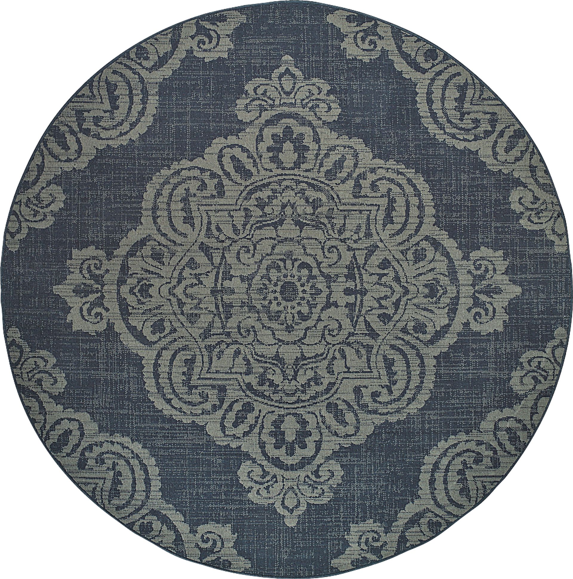 Hamiller Blue 7'10 Round Indoor/Outdoor Rug - Image 1