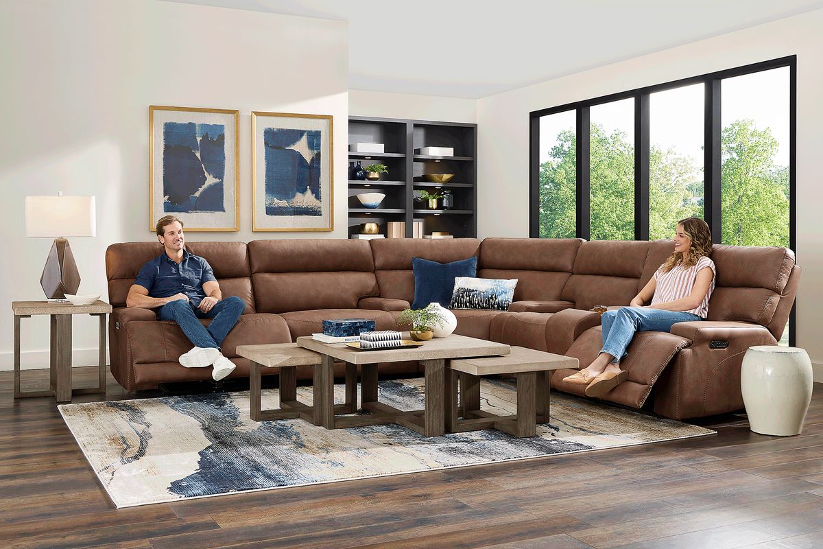 Hamilton Tobacco Brown Microfiber 3 Pc Dual Power Reclining Sectional ...
