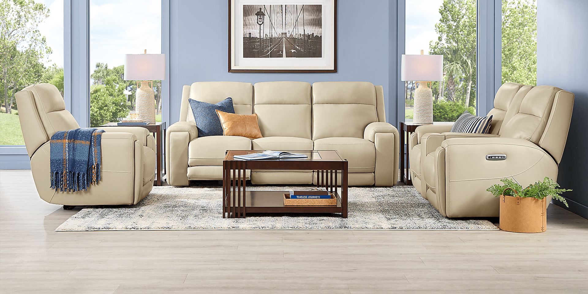 Hammond Park Beige Leather Triple Power Reclining Sofa - Image 2