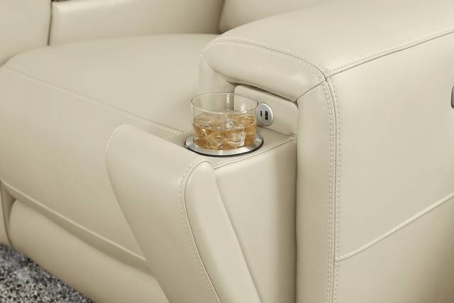 Hammond Park Beige Leather Triple Power Reclining Console Loveseat - Thumbnail - Image 4