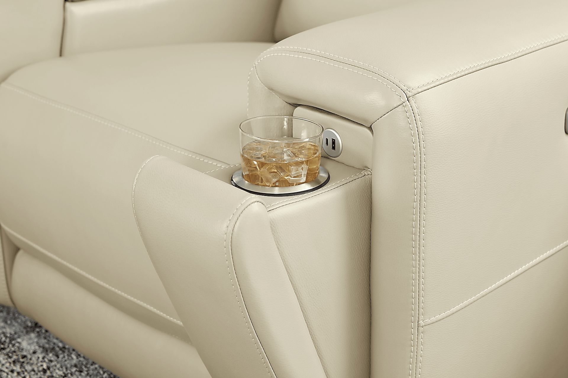 Hammond Park Beige Leather Triple Power Reclining Console Loveseat - Image 4
