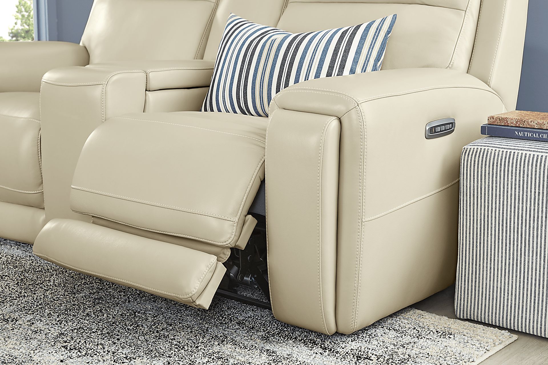 Hammond Park Beige Leather Triple Power Reclining Console Loveseat - Image 5