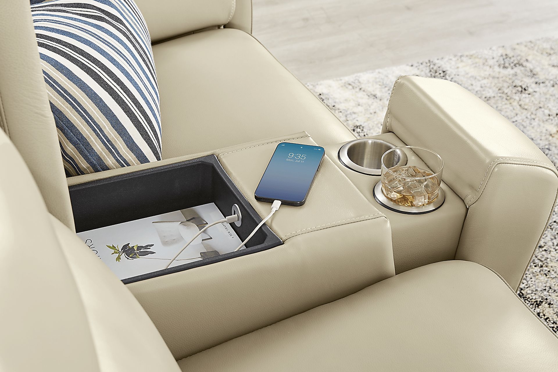 Hammond Park Beige Leather Triple Power Reclining Console Loveseat - Image 6