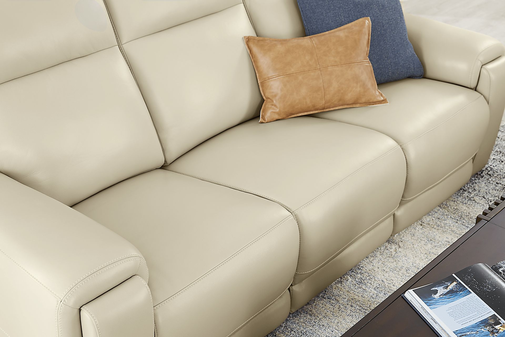 Hammond Park Beige Leather Triple Power Reclining Sofa - Image 4