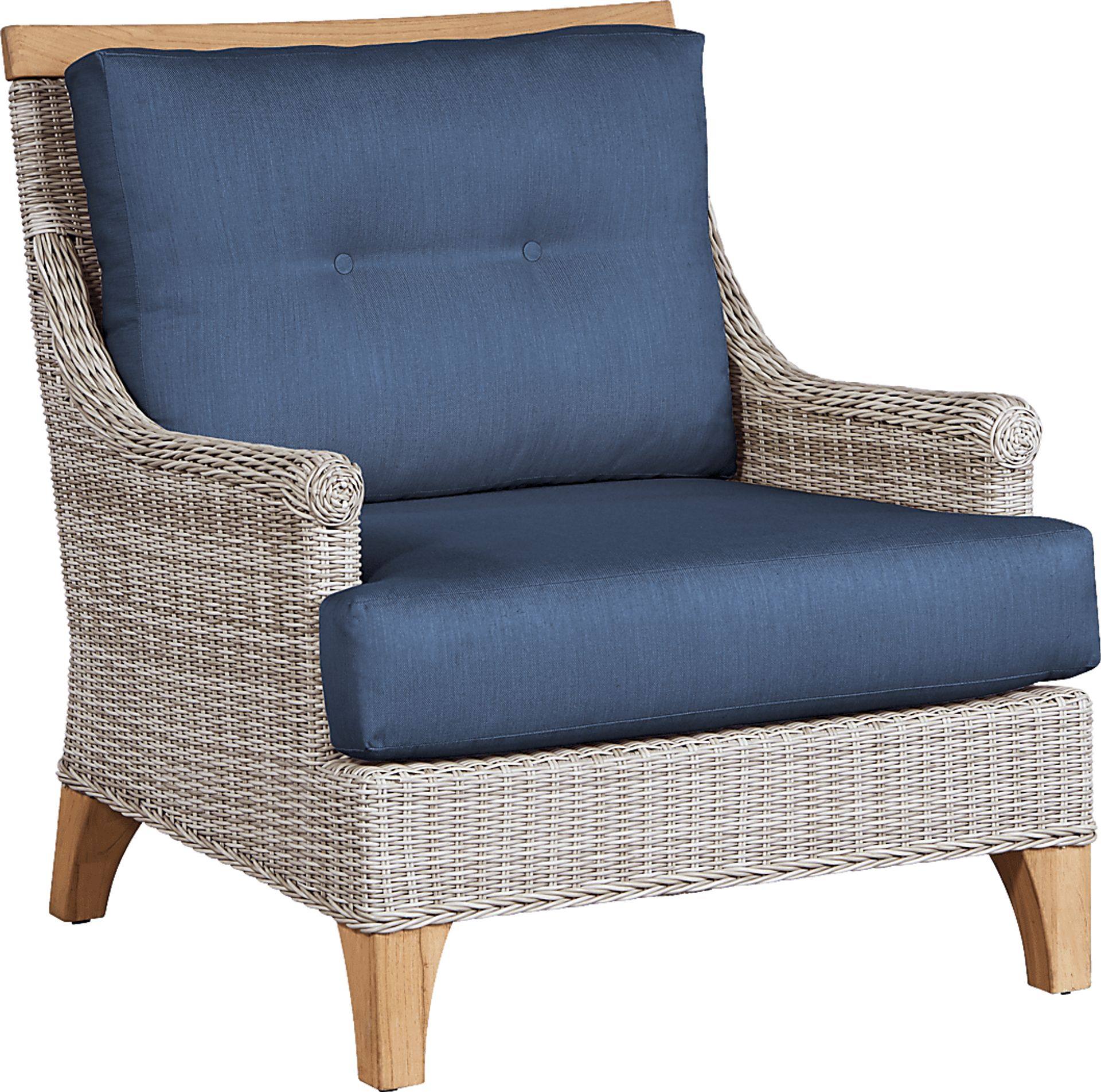 Hamptons Cove Gray Outdoor Chair with Denim Cushions - Image 1