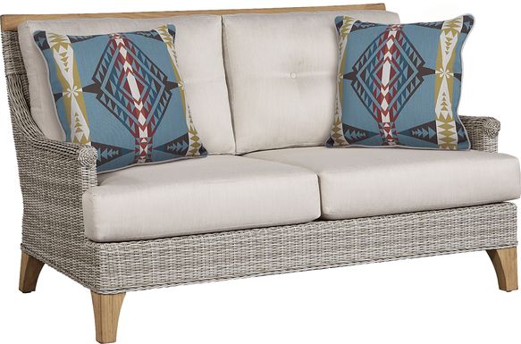 Hamptons Cove Gray Outdoor Loveseat with Flax Cushions