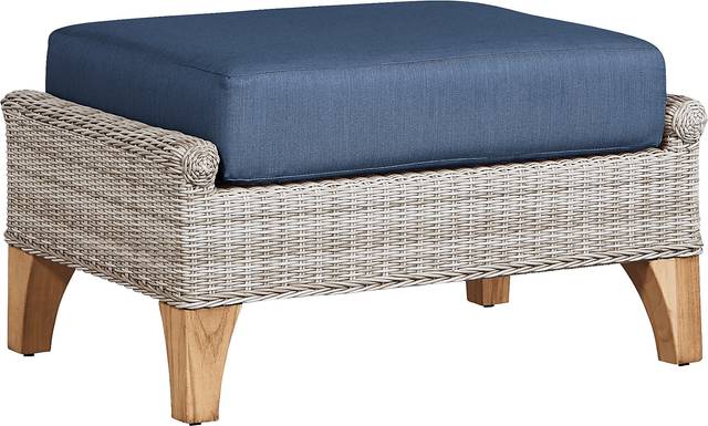 Cindy Crawford Home Hamptons Cove Gray Outdoor Ottoman with Denim Cushions - Thumbnail - Image 1