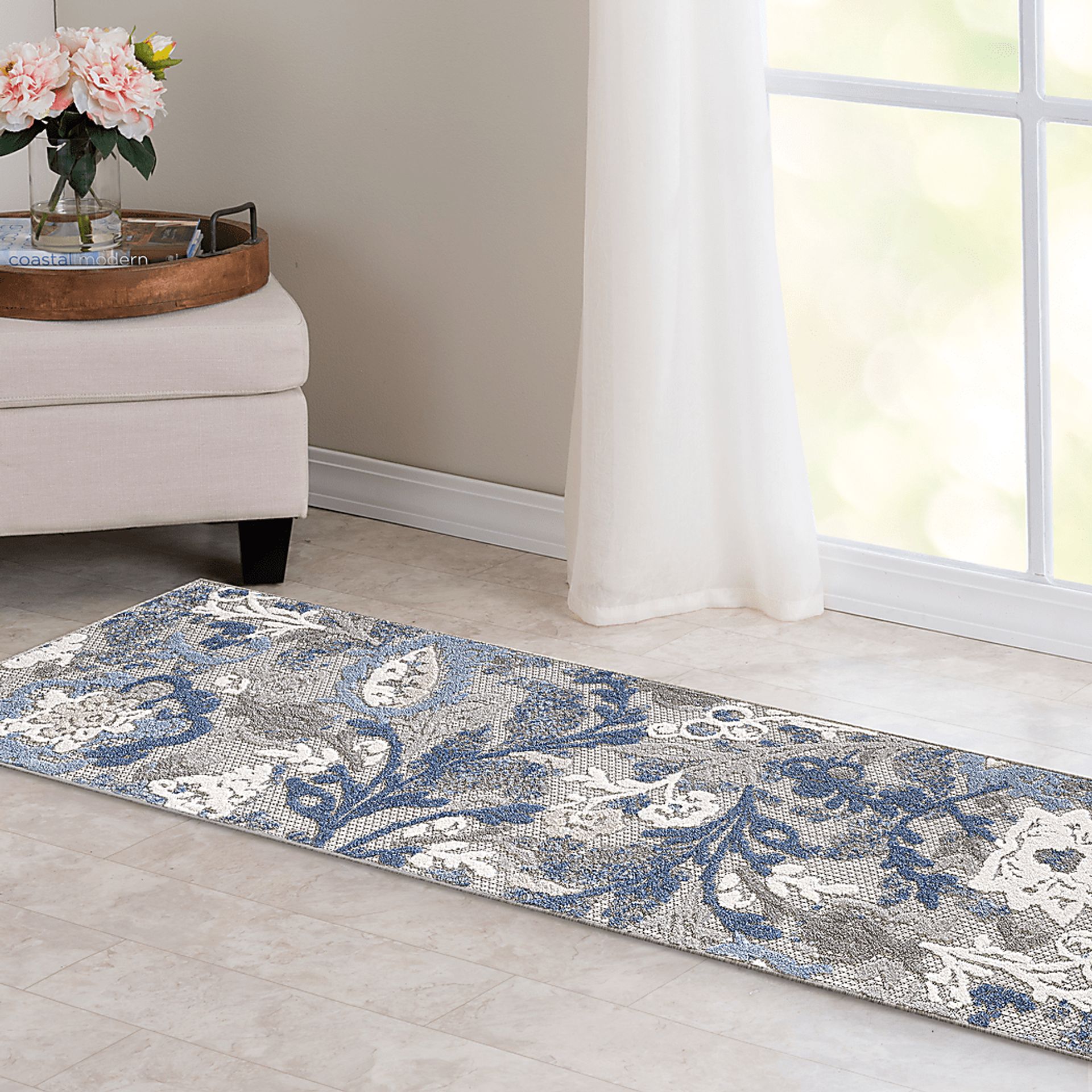 Hanaa Gray/Blue 2'2 x 7'6 Indoor/Outdoor Runner - Image 2