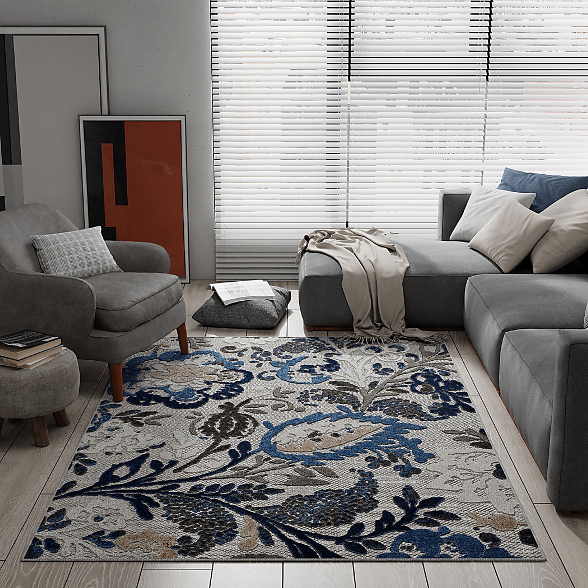 Hanaa Gray/Blue 5'3 x 7' Indoor/Outdoor Rug - Image 2