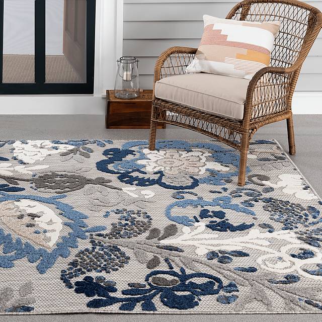 Hanaa Gray/Blue 5'3 x 7' Indoor/Outdoor Rug - Thumbnail - Image 3