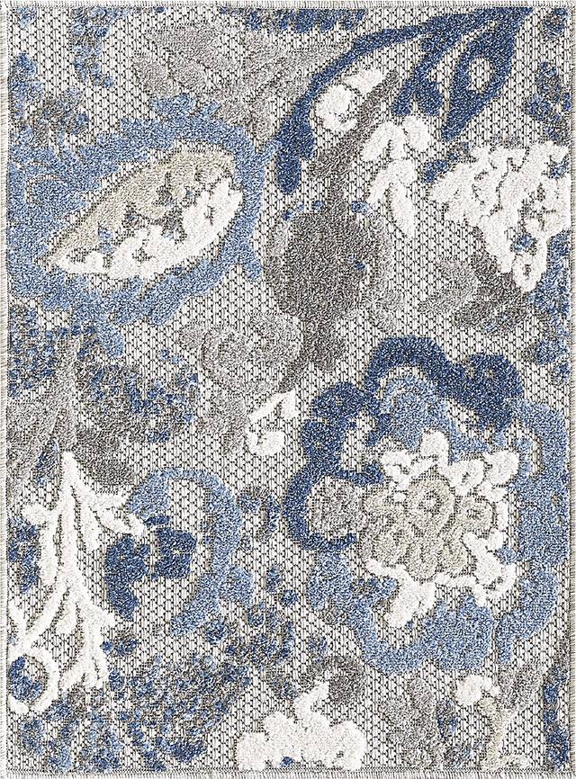 Hanaa Gray/Blue 5'3 x 7' Indoor/Outdoor Rug - Thumbnail - Image 5