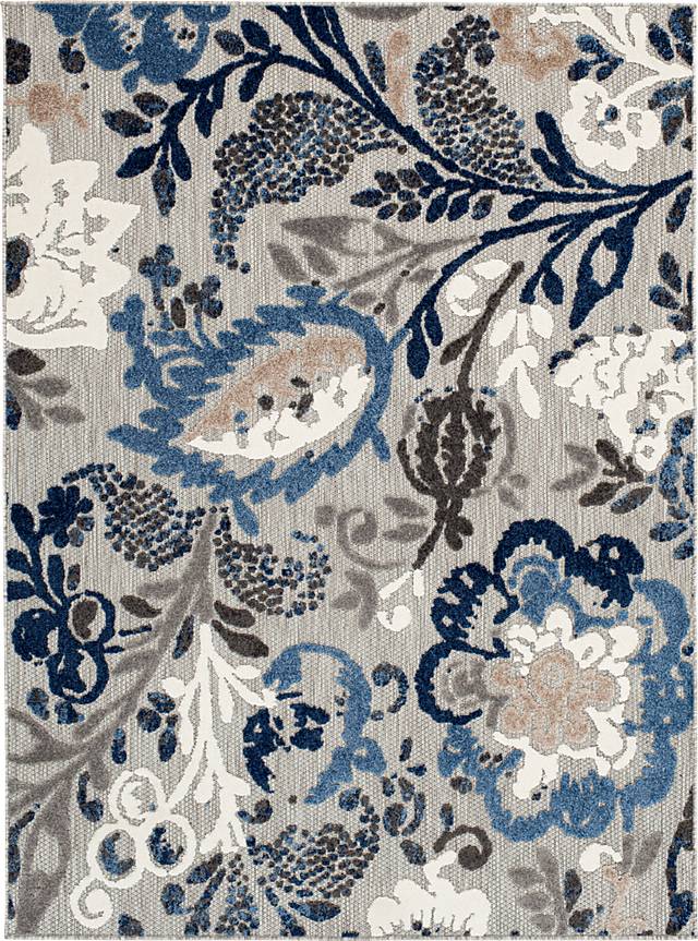 Hanaa Gray/Blue 5'3 x 7' Indoor/Outdoor Rug - Thumbnail - Image 1