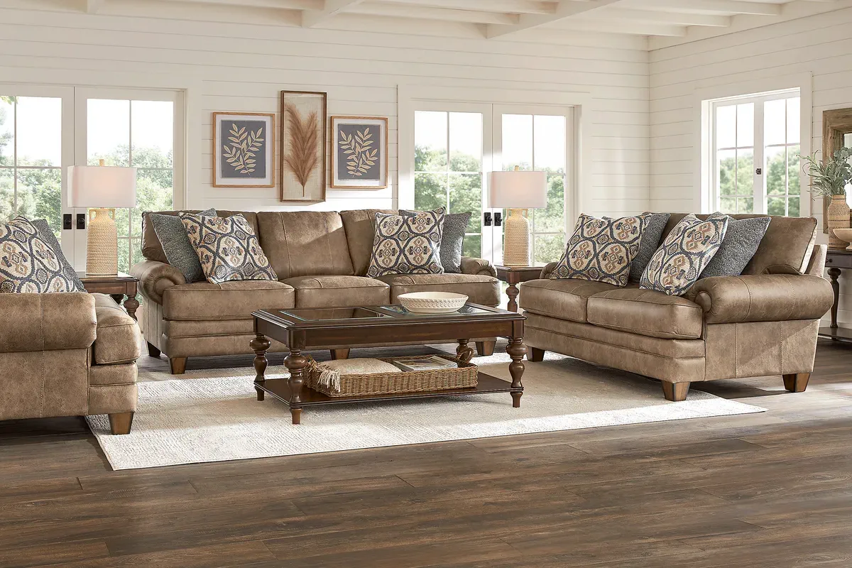Hancock Park 2 Pc Brown Microfiber Living Room Set With Sofa