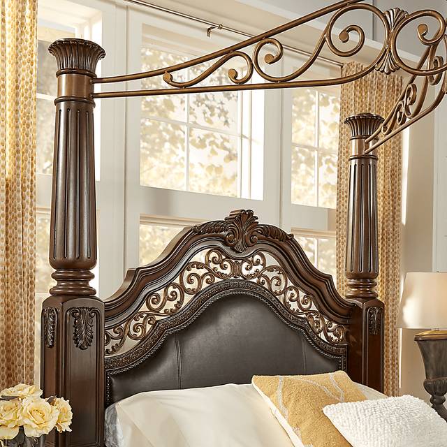Handly Manor Pecan 5 Pc King Canopy Bed - Thumbnail - Image 1
