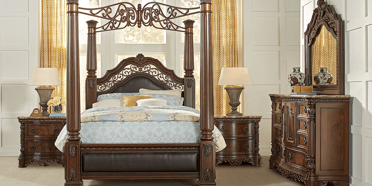 Handly Manor 6 Pc Dark Pecan Wood Queen Bedroom Set With 5 Pc