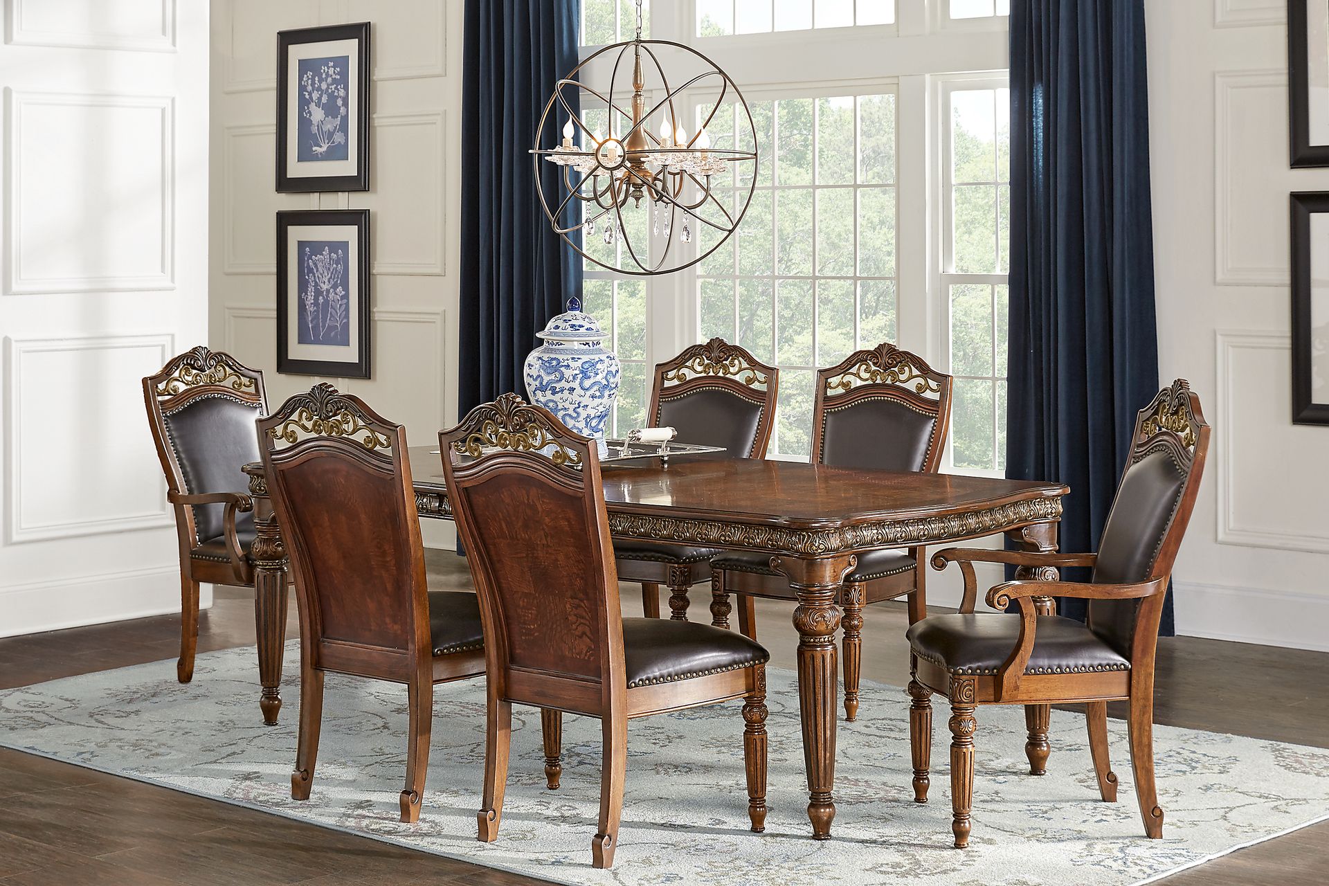 Handly Manor Pecan 7 Pc Upholstered Rectangle Dining Room - Image 1