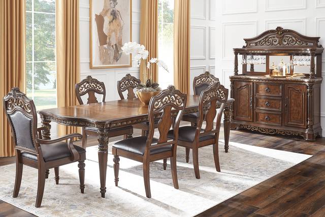 Handly Manor Pecan 7 Pc Upholstered Rectangle Dining Room - Thumbnail - Image 1
