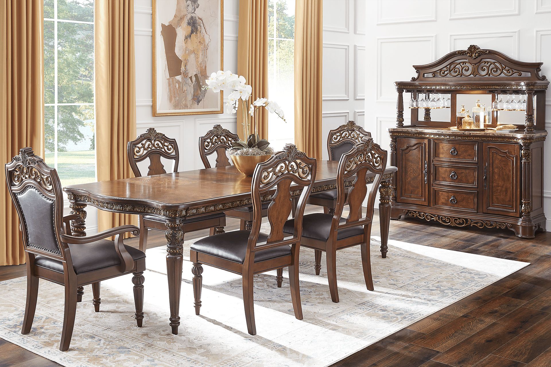 Handly Manor Pecan 7 Pc Upholstered Rectangle Dining Room - Image 1