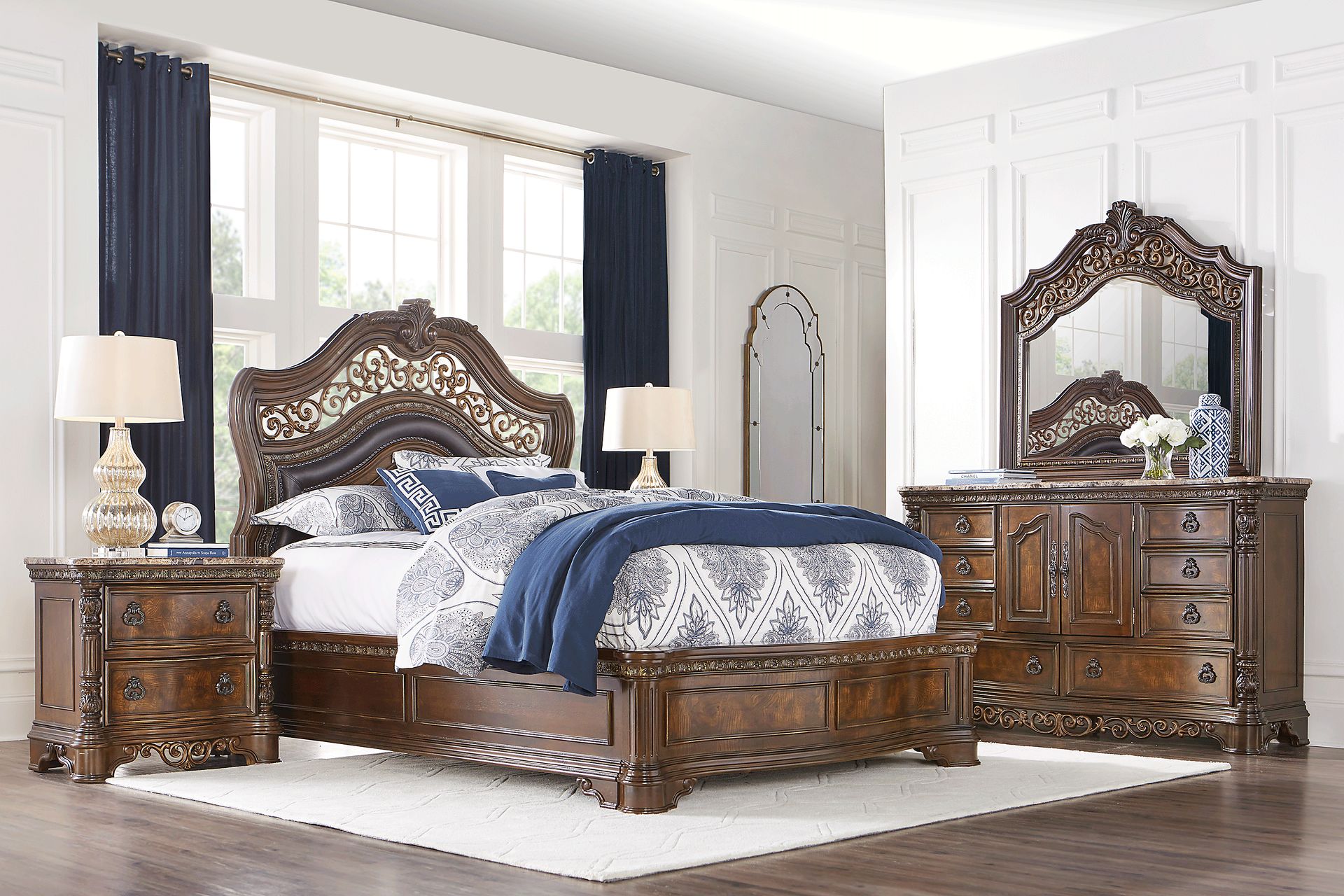 Handly Manor Pecan 8 Pc King Panel Bedroom - Image 1