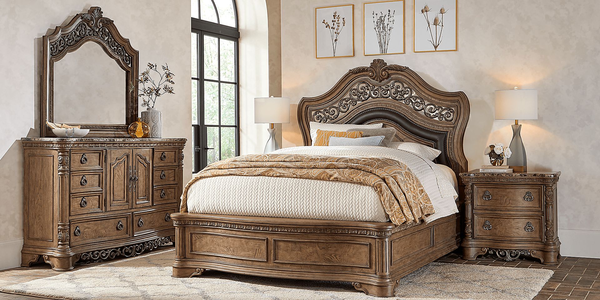 Handly Manor 7 Pc Toffee Dark Wood Queen Bedroom Set With Dresser