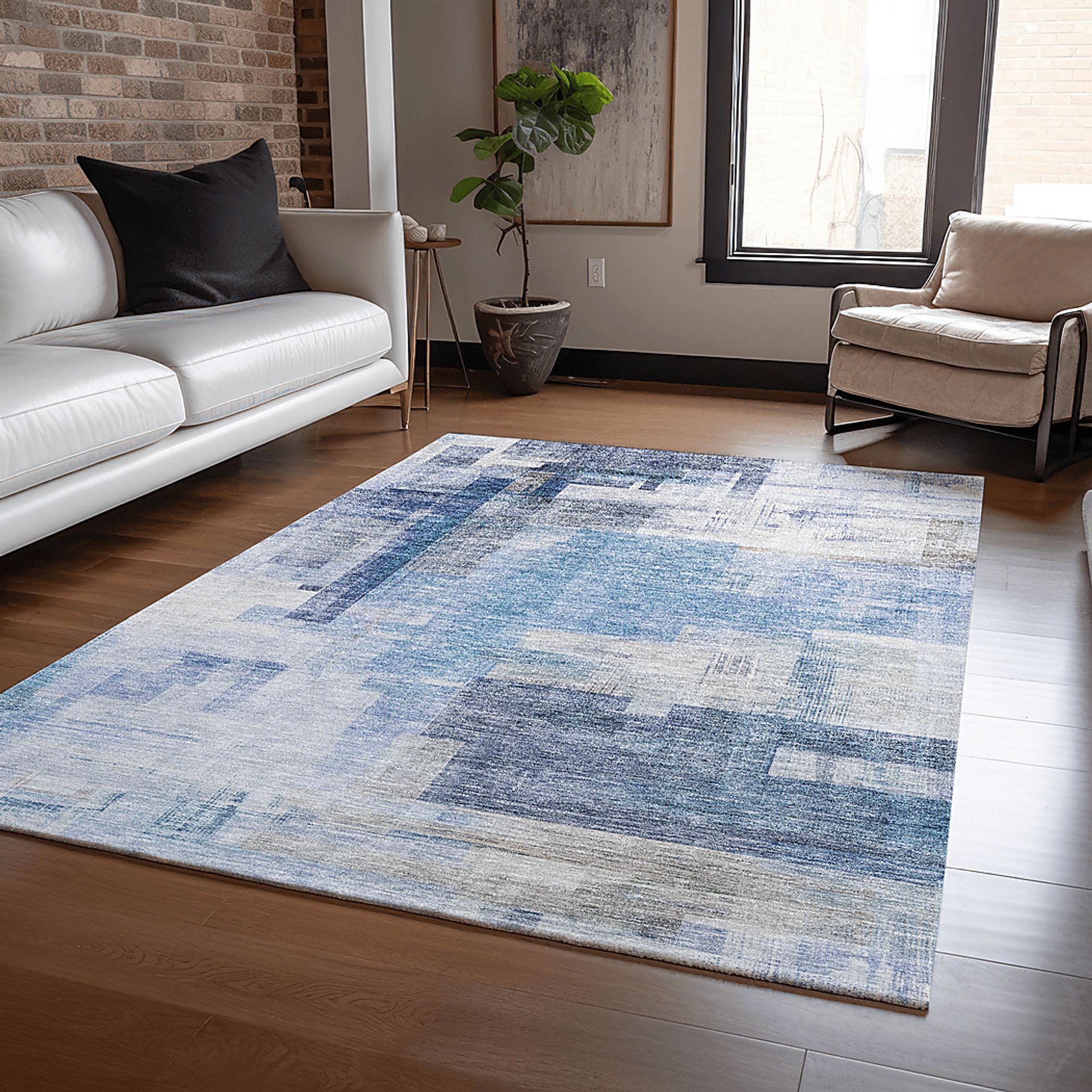 Hanne Blue 5' x 8' Machine Washable Rug - Image 2