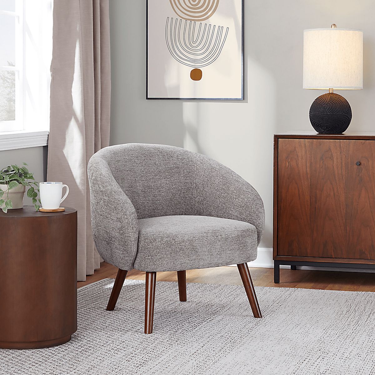 Hannuh Walnut Dark Wood Gray Polyester Fabric Accent Chair | Rooms to Go