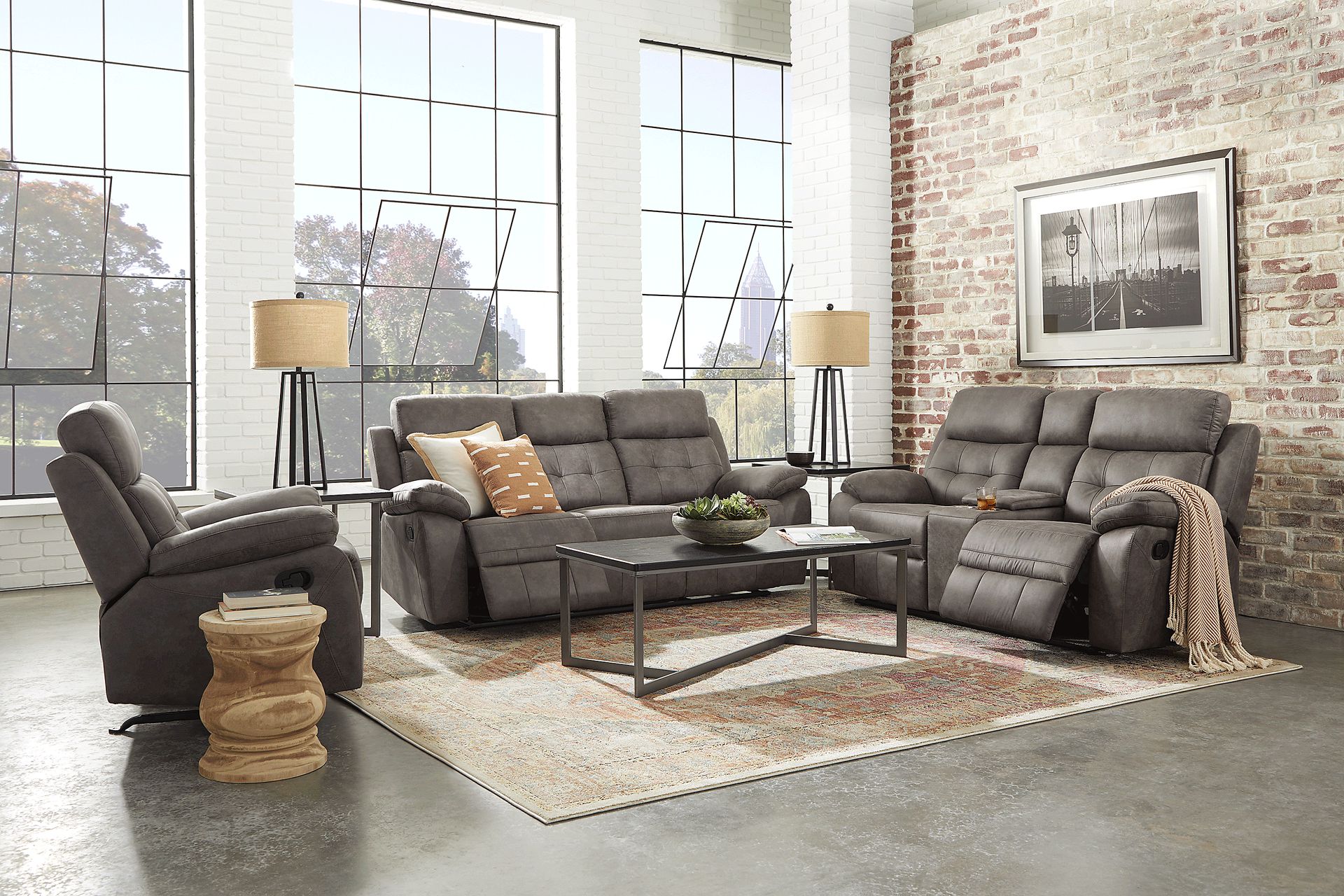 Hanton Heights Slate 8 Pc Reclining Living Room - Image 1