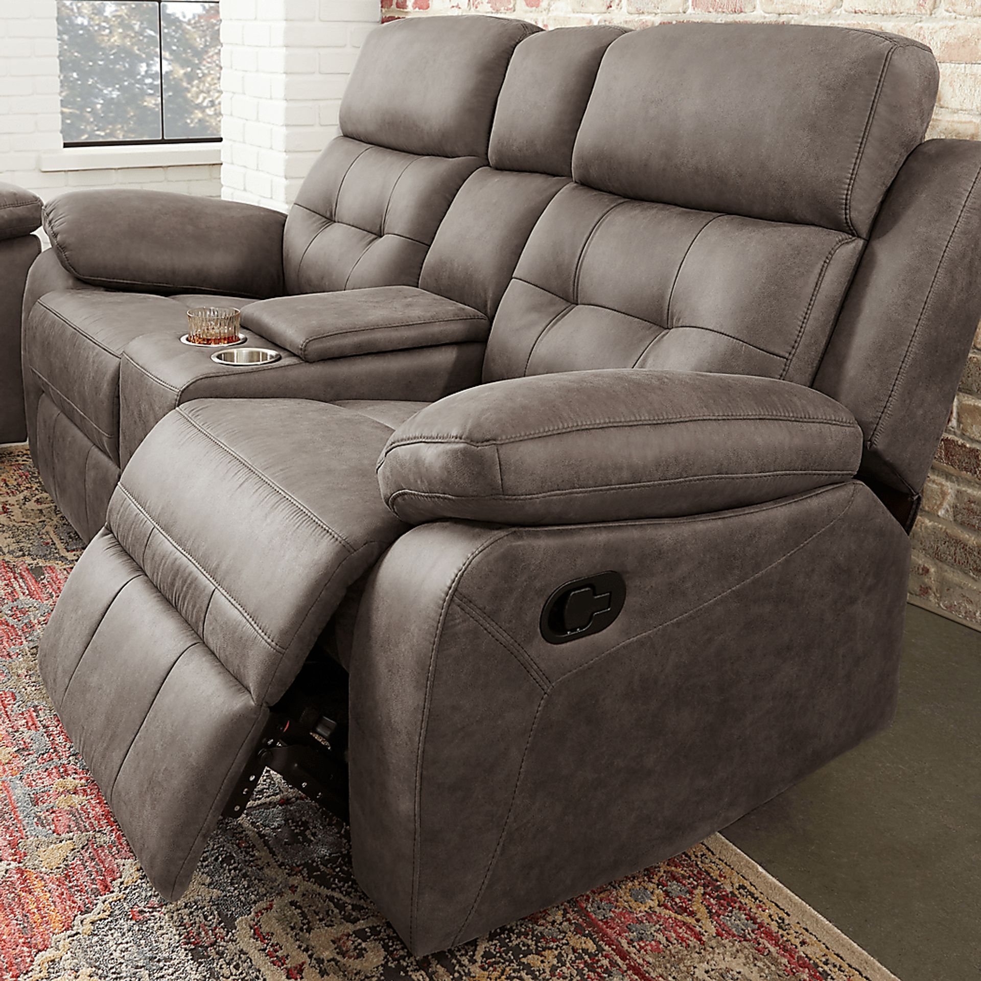 Hanton Heights Slate Reclining Console Loveseat - Image 4