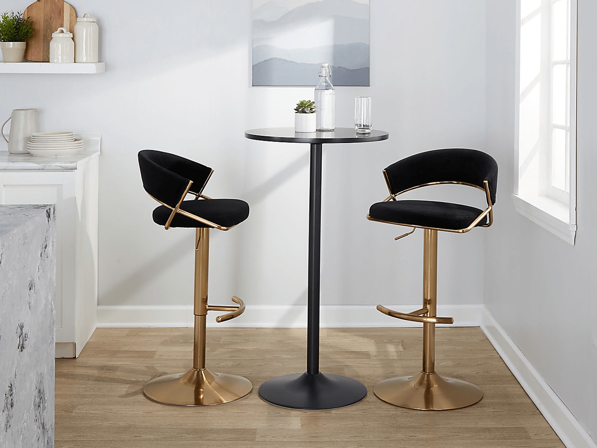 Harborson II Black Adjustable Swivel Barstool, Set of 2 - Image 2