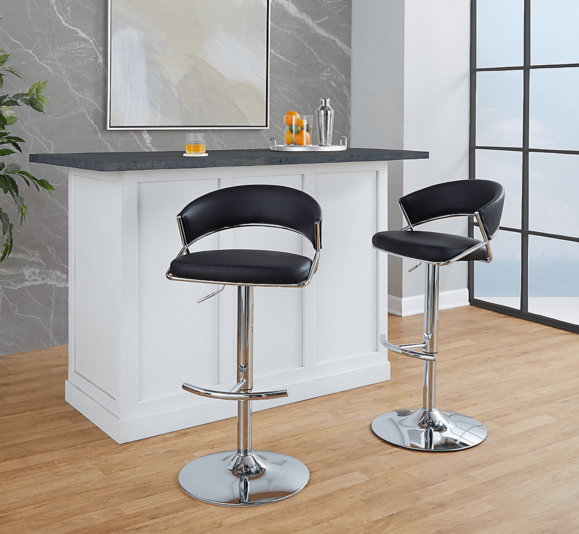 Harborson V Black Adjustable Swivel Barstool, Set of 2 - Image 2