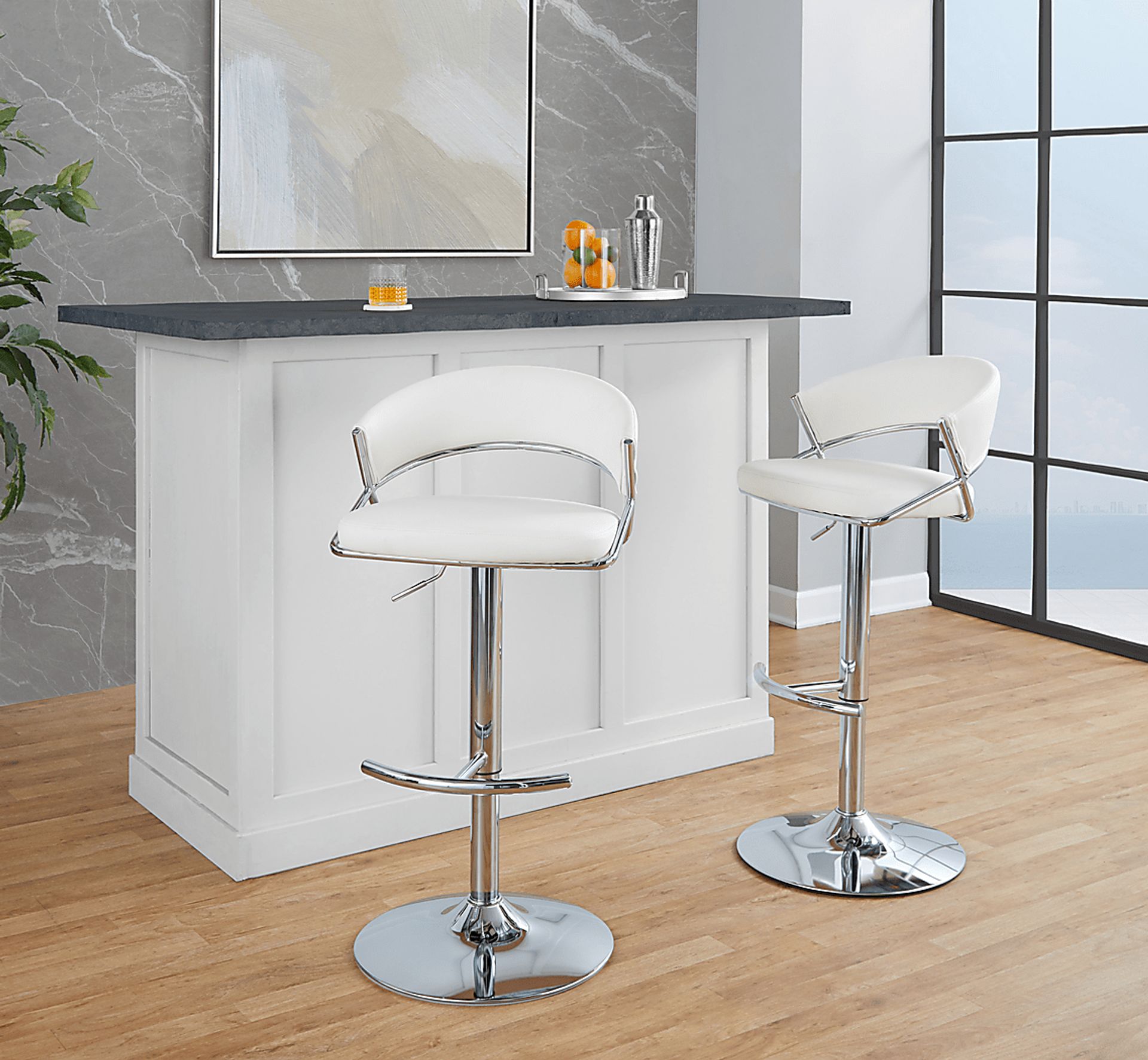 Harborson V White Adjustable Swivel Barstool, Set of 2 - Image 2