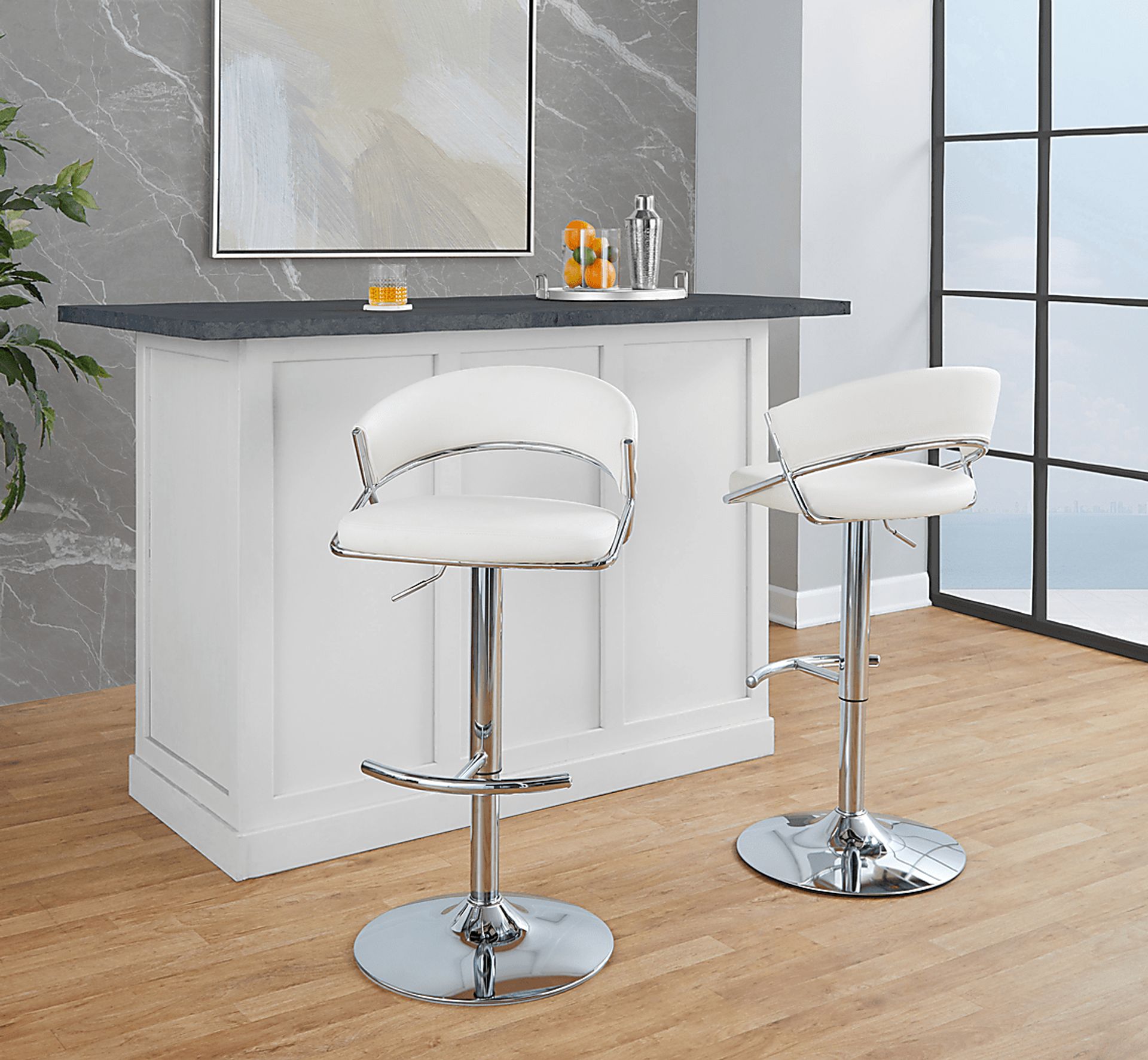 Harborson V White Adjustable Swivel Barstool, Set of 2 - Image 3