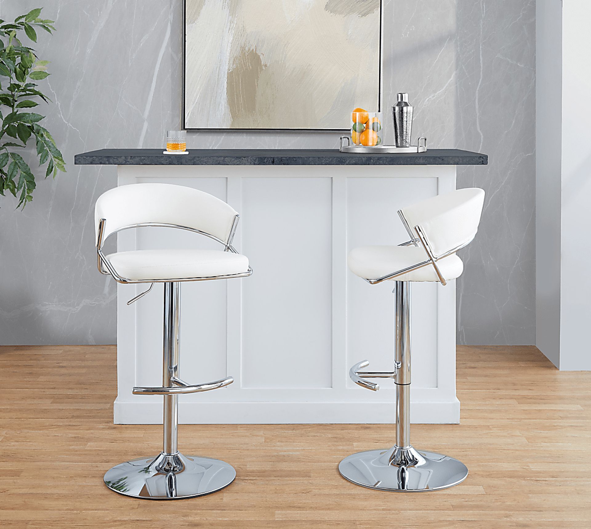 Harborson V White Adjustable Swivel Barstool, Set of 2 - Image 4