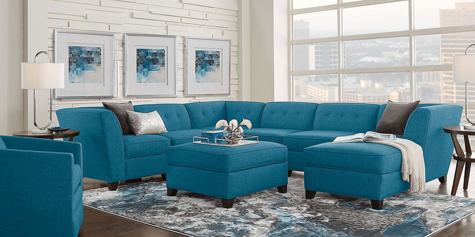 Harbour City San Marino Teal 6 Pc Sectional - Image 2