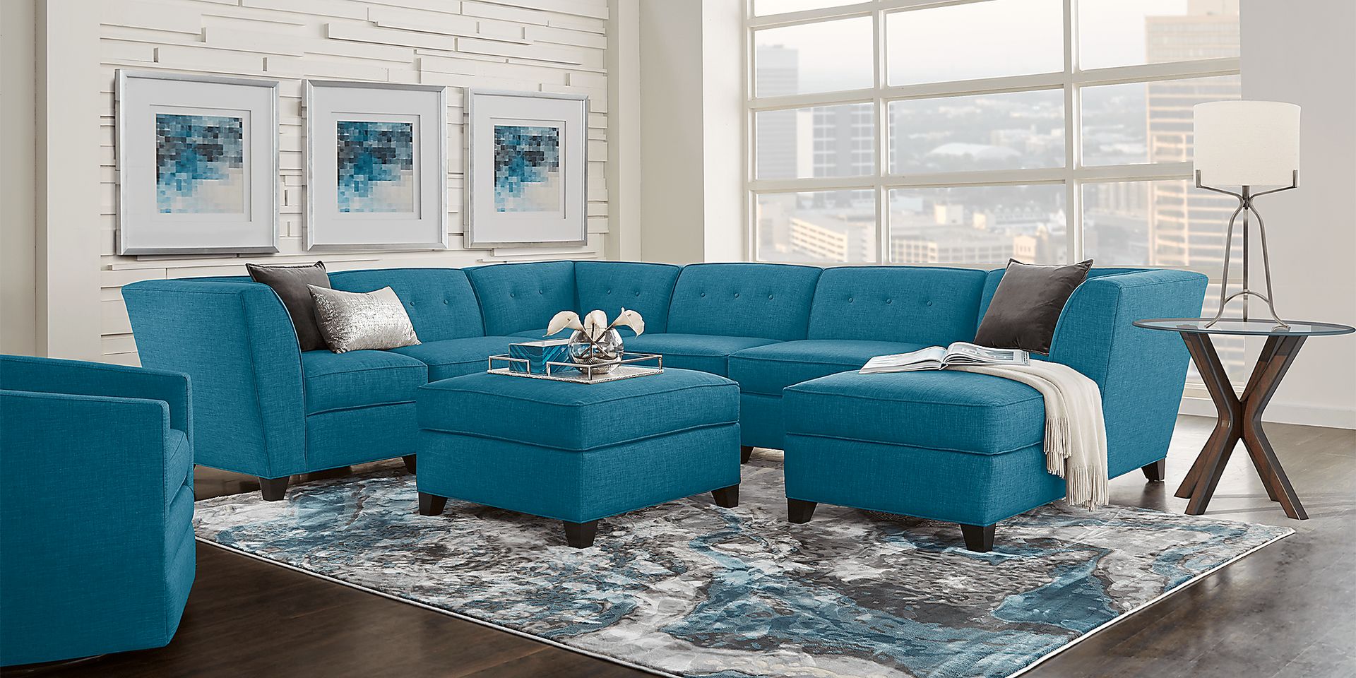 Harbour City San Marino Teal 8 Pc Sectional Living Room - Image 1