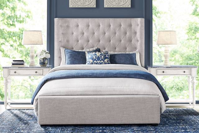 Harlow Hill Light Gray 5 Pc Queen Upholstered Bedroom - Thumbnail - Image 1