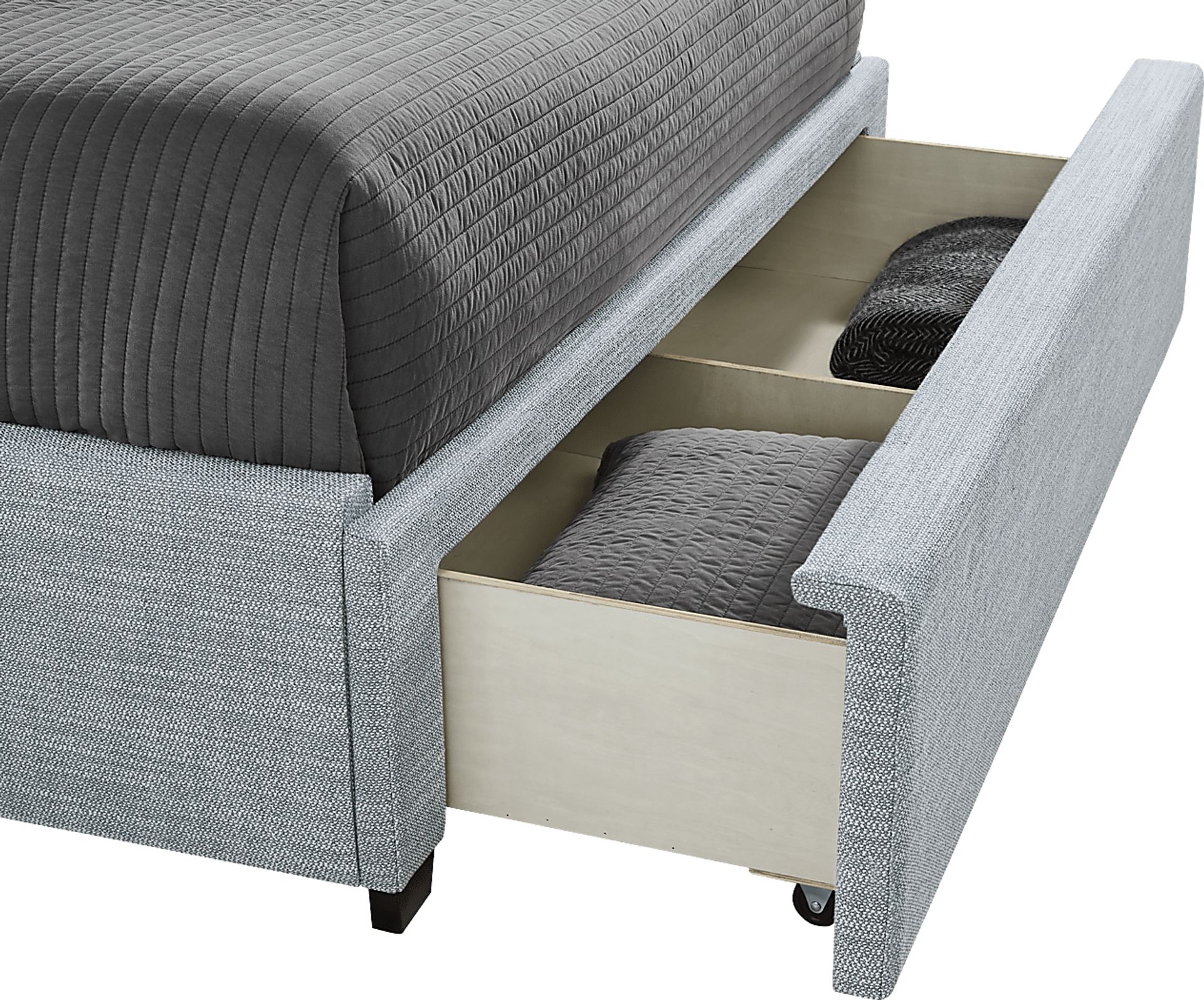 Harlow Hill Seafoam 3 Pc Queen Upholstered Storage Bed - Image 4