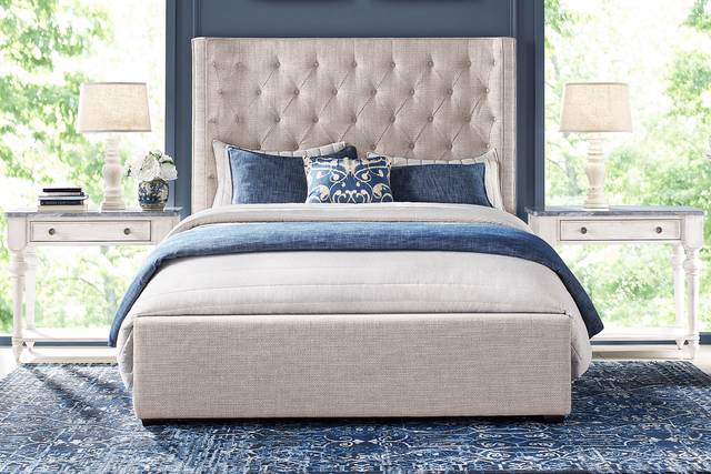 Harlow Hill Taupe 5 Pc Queen Upholstered Bedroom - Thumbnail - Image 1